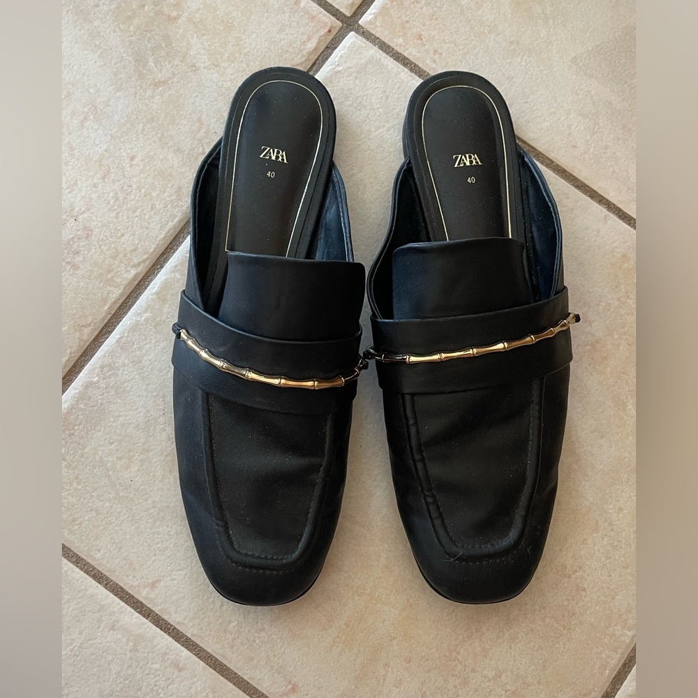 Zara Black Loafers with Gold Accent